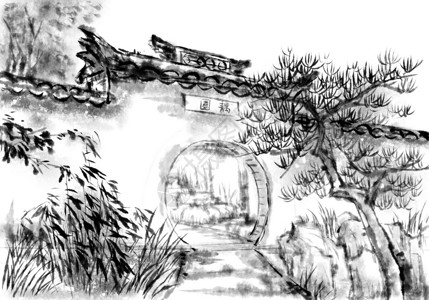 江苏苏州拙政园风景苏州园林插画