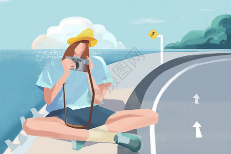 海边的公路旅行插画