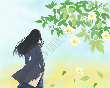 女孩和植物花草背景图片