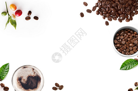 牛轧糖和咖啡咖啡豆背景设计图片
