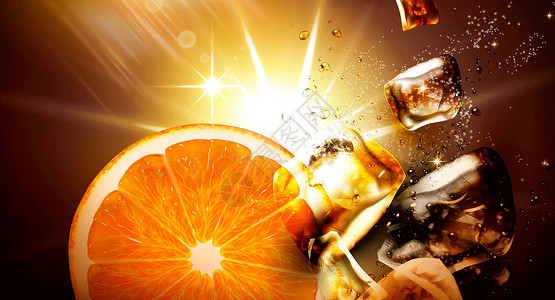 可乐喷洒清爽可乐橙汁背景设计图片
