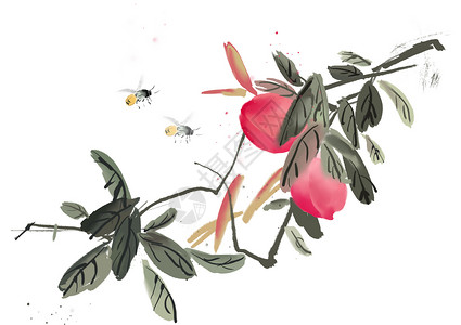 粉红色花瓣边框桃子插画