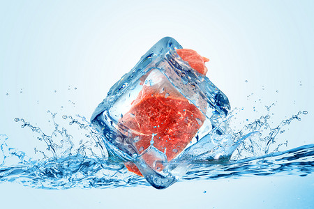 食物水创意清凉冰块里肉类设计图片
