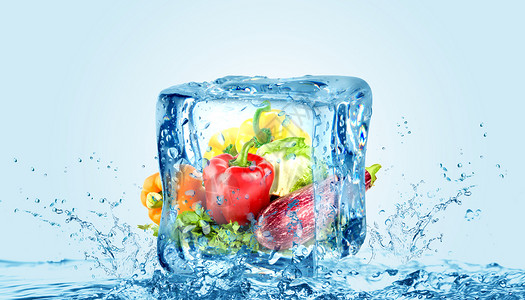 创意清凉冰块蔬菜冷藏保鲜背景图片