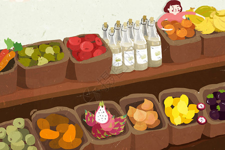 水果超市素材水果摊子插画