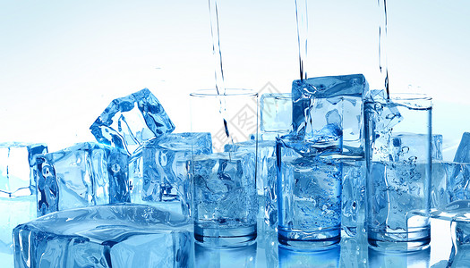 水杯接水凉爽冰块背景设计图片
