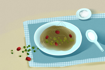 炒绿豆美味大暑美食绿豆汤插画