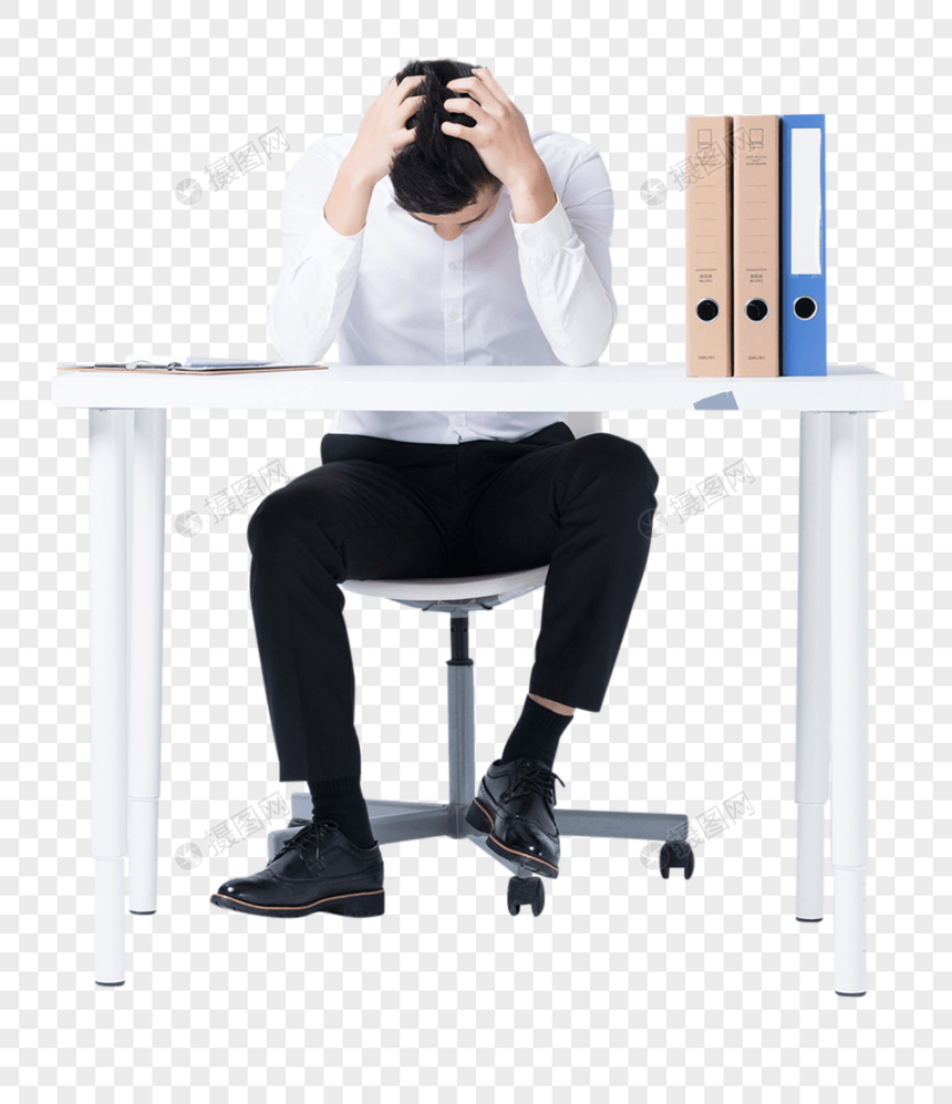 坐在办公桌前低头沮丧的商务白领图片图片
