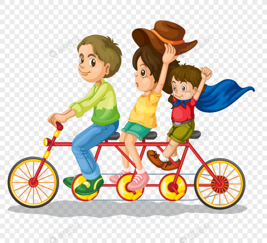 骑自行车出游的一家人图片