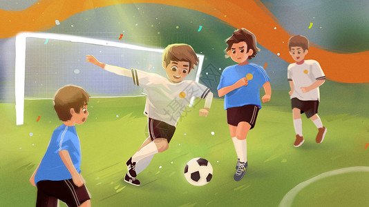 运动团队儿童踢足球插画