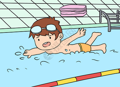 暑期游泳培训兴趣爱好漫画插画