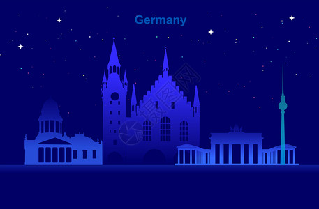 城市夜晚星空旅游城市德国建筑插画