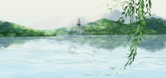 惠州西湖风景西湖雷峰塔插画