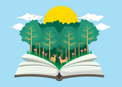 森林太阳书上的森林插画