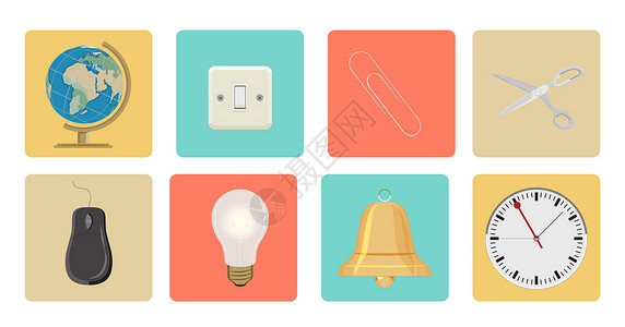 灯泡和鼠标办公用品图标插画
