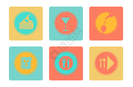 美食餐盘餐具图标插画