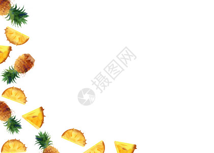 切菠萝菠萝手绘水彩二分之一留白背景插画