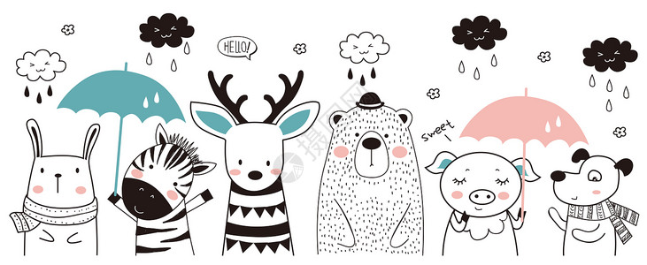 北欧素材鹿手绘欧式动物插画