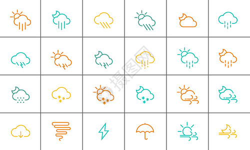 下雨刮风天气图标插画