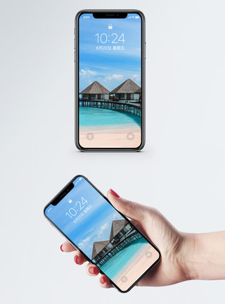 海建筑海边的茅草屋手机壁纸模板