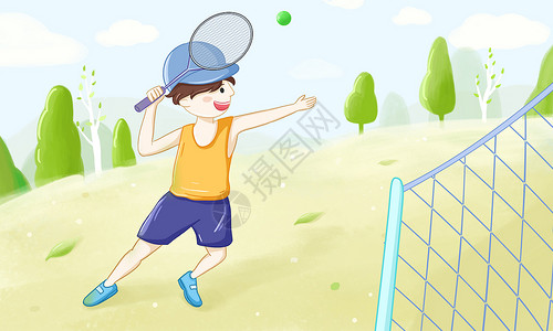 网球儿童网球插画