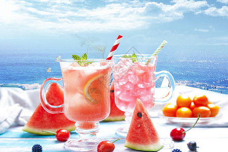 樱桃鸡尾酒夏季饮料背景设计图片