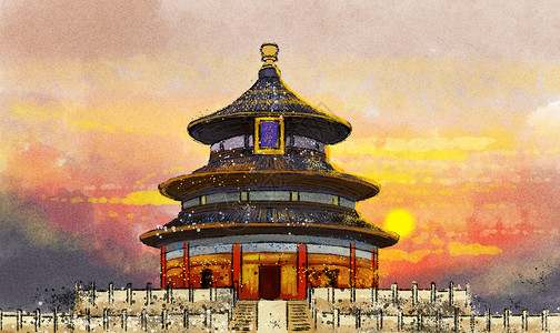 天坛水墨画意境北京背景高清图片