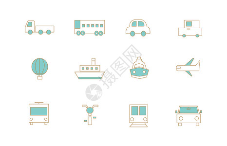 飞机轨道交通出行工具图标插画