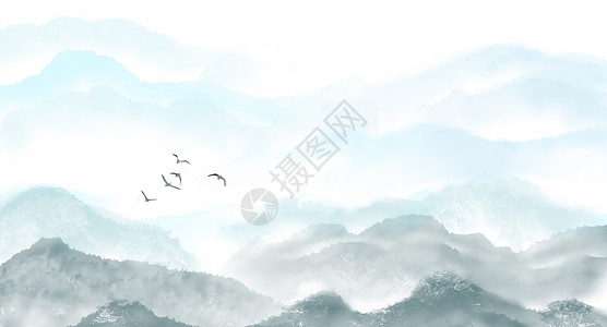 免扣湖岸风光素材图片中国风山素材背景插画