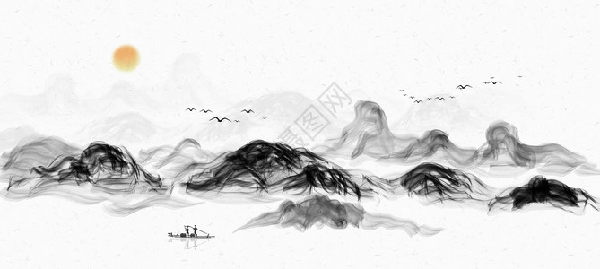 山水中国风水墨画背景意境高清图片素材