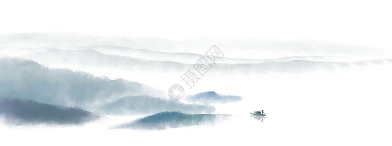 简约大气欧美背景素材中国风水墨山水插画