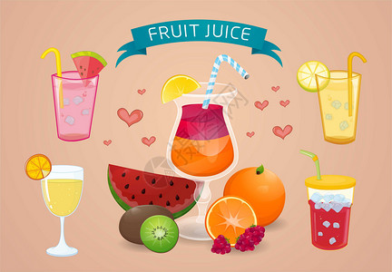 夏季美食水果果汁插画