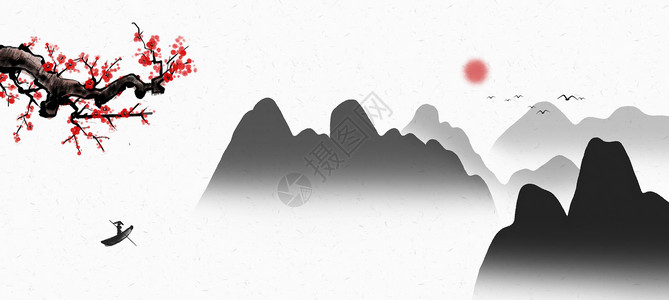 中国风水墨画背景山脉高清图片素材