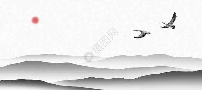 中国风十二生肖未羊海报设计山水中国风水墨画背景插画