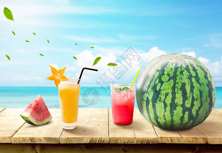 水果茶折页西瓜汁背景素材设计图片