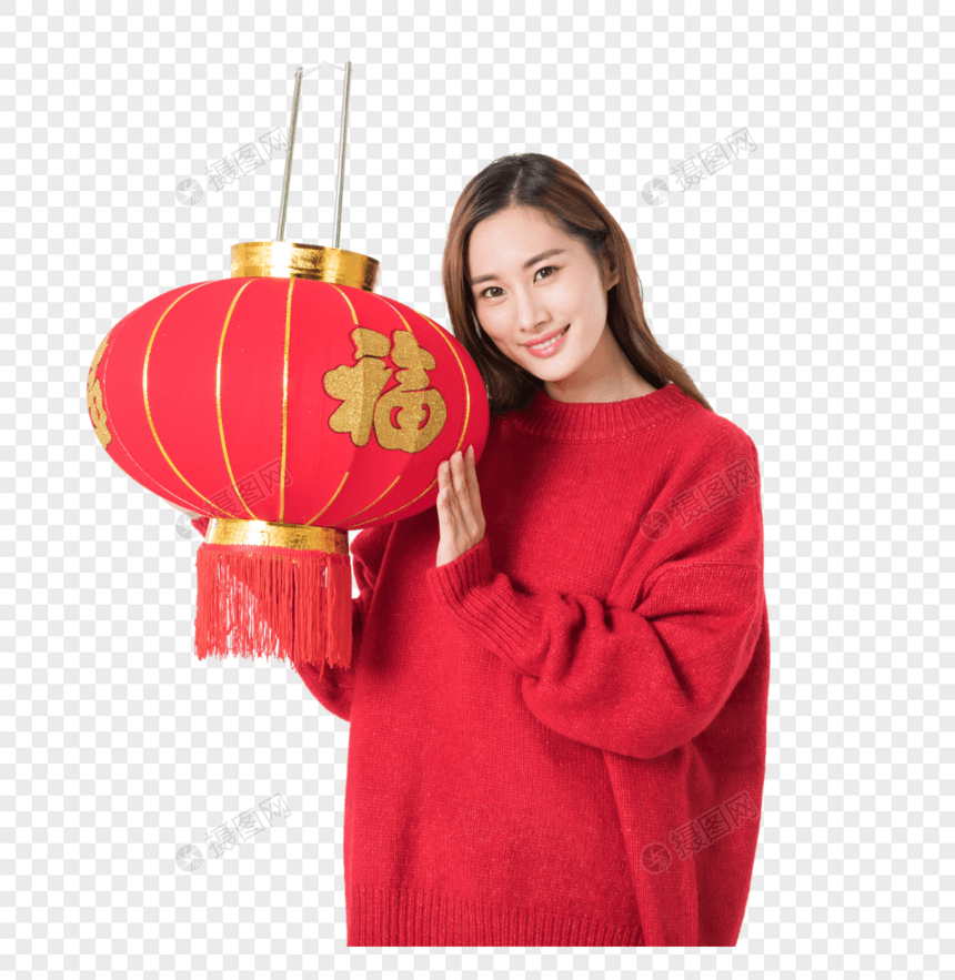 提着红灯笼的年轻女性图片