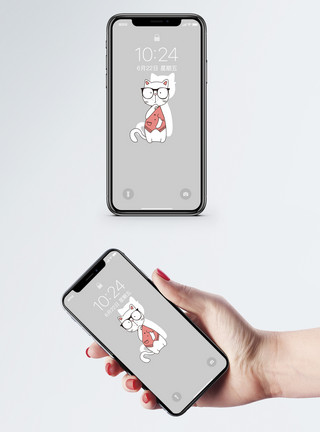 简笔画动物思考的猫手机壁纸模板