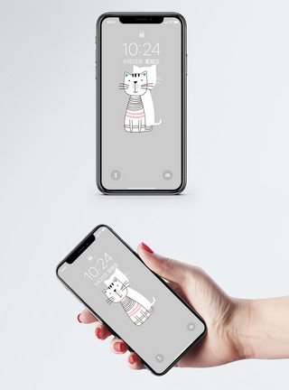 简笔画背景图坐着的猫手机壁纸模板