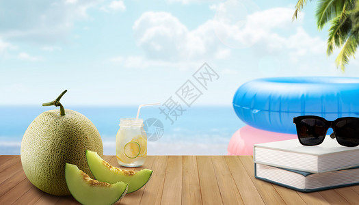 哈密瓜果汁夏季清凉背景设计图片