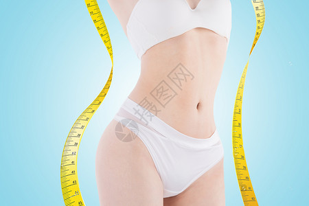 苗条女女性纤体形状的测量带设计图片