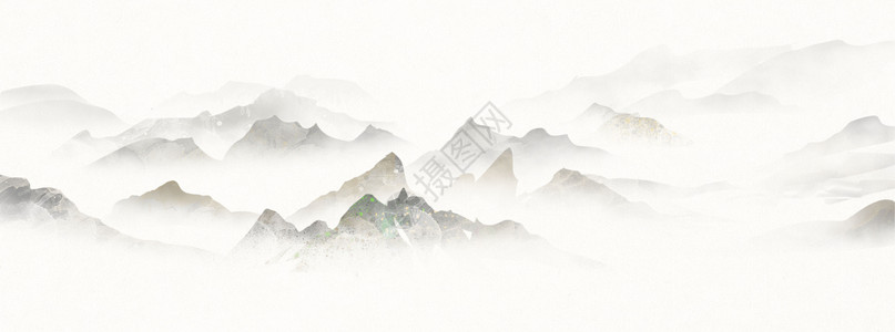 白色和中国风水墨山水画插画