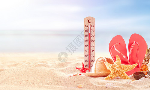 夏天避暑旅游高温天气设计图片