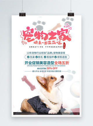 不同品种的宠物狗宠物美容馆开业促销活动海报模板