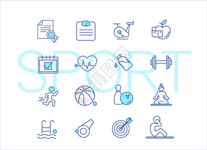 跑步机健身蓝色运动系列线性图标插画