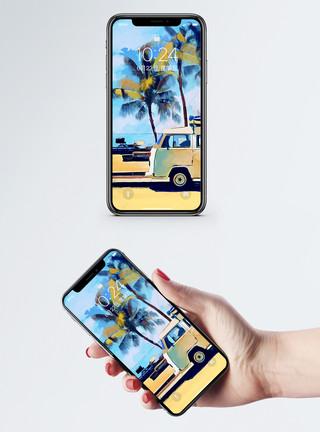 热带树木椰子树插画度假手机壁纸模板