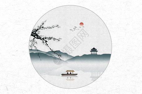风景中国风水墨画宣纸背景高清图片素材