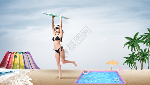 夏季性感美女冲浪的美女设计图片