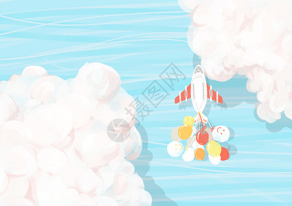 可爱飞机海面飞行云朵高清图片素材