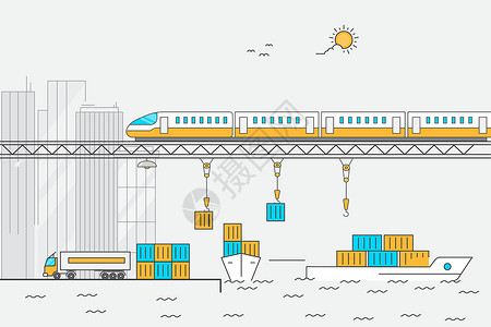 火车货车物流码头运输插画