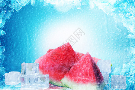 解暑冷饮夏日冰爽水果西瓜设计图片